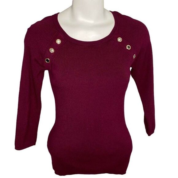 New York & Company Sweater Top Women's SMALL Purple Rivet-Accent Scoop-Neck Soft - Picture 1 of 9